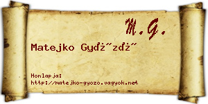 Matejko Győző névjegykártya